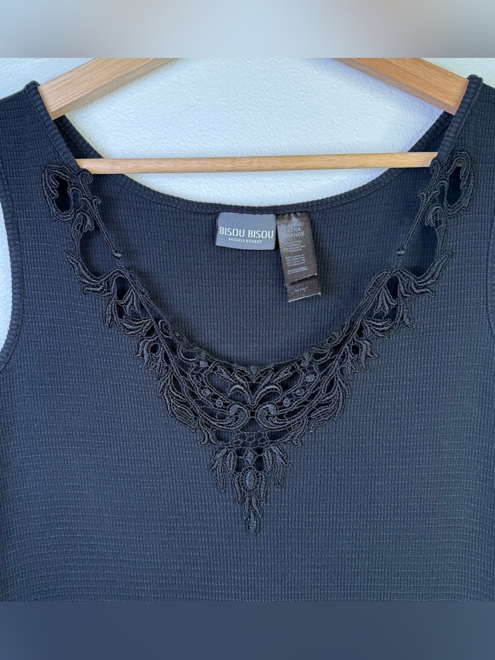 Bisou Bisou Women's Vintage Y2K Black Ribbed Knit Fitted Boho Tank Top Size XL - Picture 5 of 16